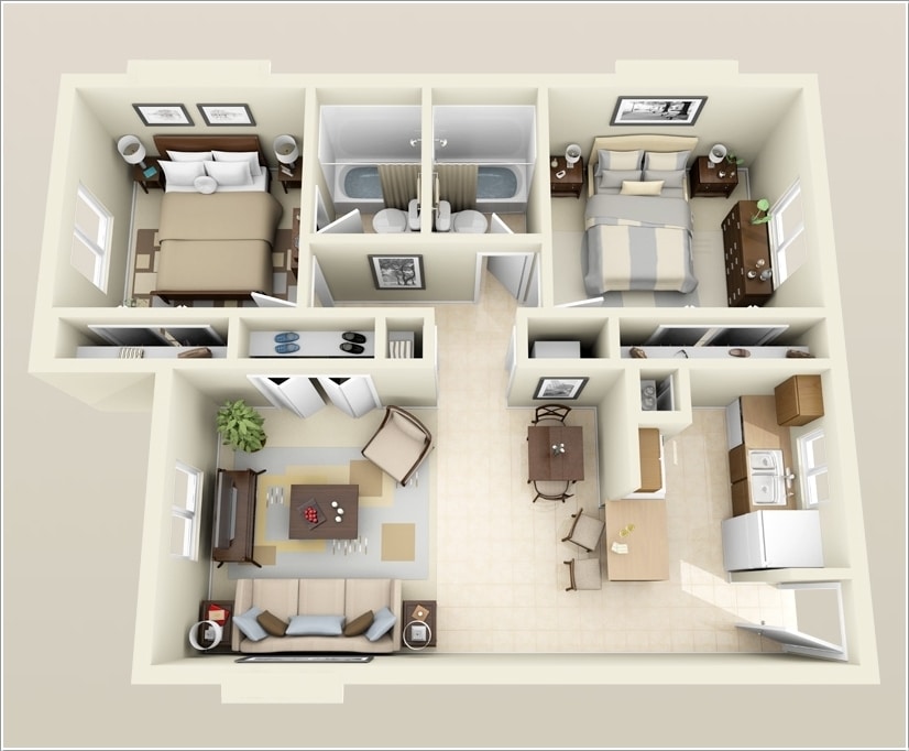 Plano De Casa De Dos Habitaciones Y Un Baño