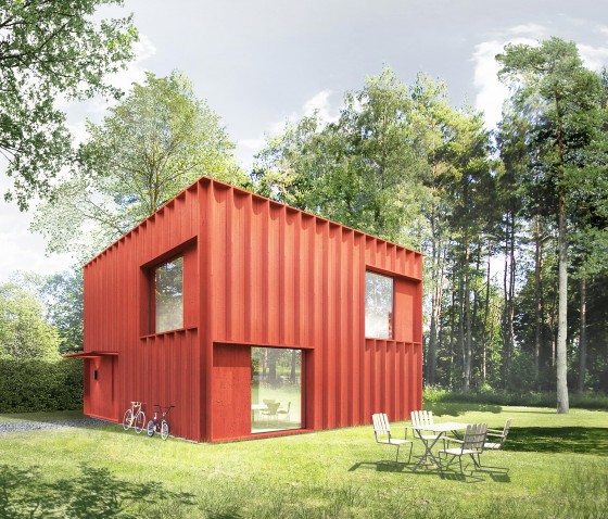 Diseño de casa pequeña cuadrada estilo modular