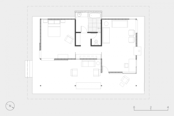 Plano de casa de campo pequeña un dormitorio