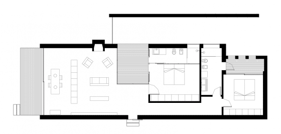 Plano de pequeña casa de dos dormitorios