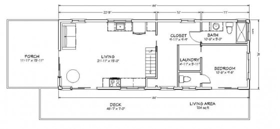 Plano pequeña de campo un dormitorio dos baños