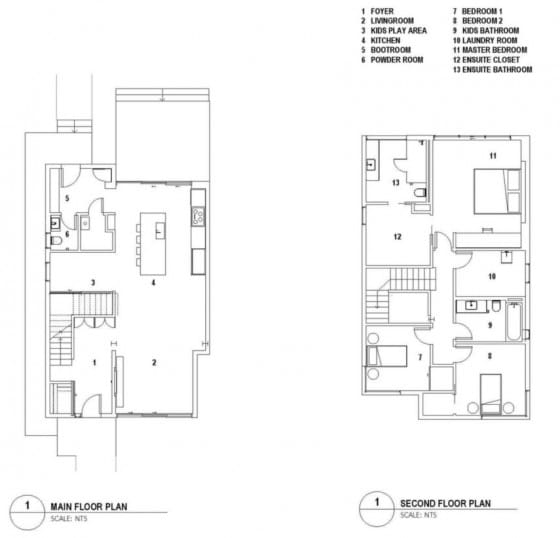 Planos de casa pequeña de dos pisos y tres dormitorios
