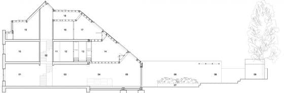 Plano de corte longitudinal de casa muy angosta