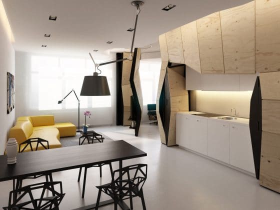 Diseño de moderna sala comedor cocina apartamento