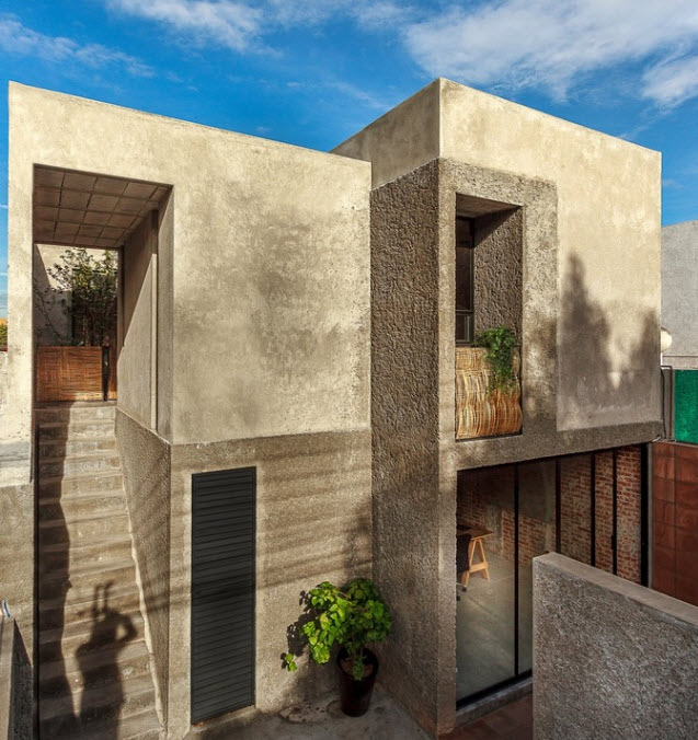 Planos de casa de dos pisos económica, moderna estructura expone los materiales de construcción