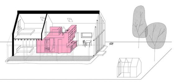 Plano 3D interior casa de campo moderna