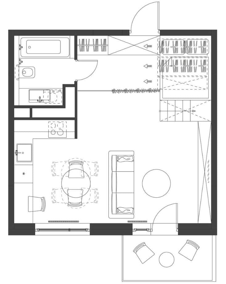 Departamento pequeño de 35 metros cuadrados, interesante idea utilizando módulos para generar ambientes interiores