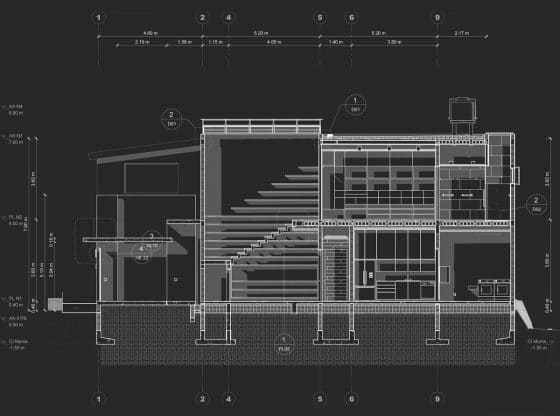 Plano de corte casa pequeña dos pisos