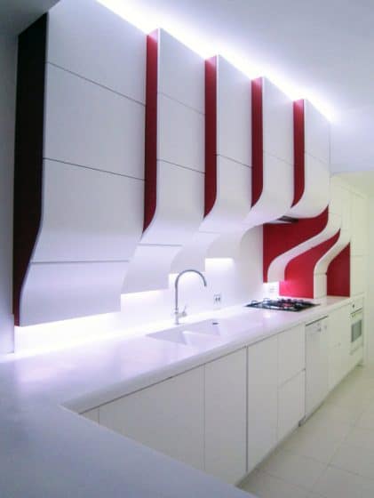 Muebles de cocina moderno blanco y rojo