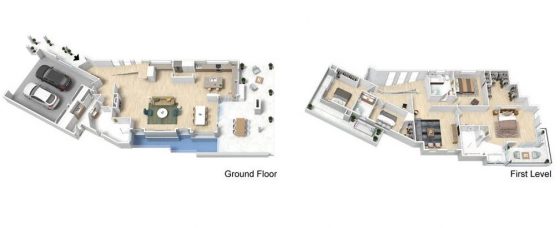 Planos 3D casa moderna dos pisos
