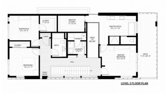 Plano de casa de dos pisos tres habitaciones
