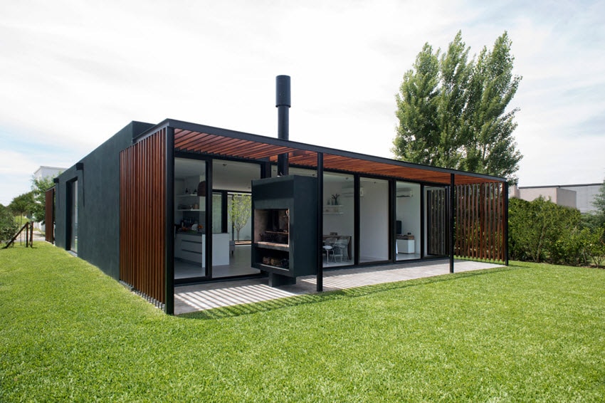 Diseño casa moderna una planta madera hormigón