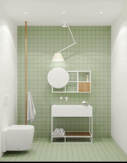Cuarto de baño minimalista color verde agua