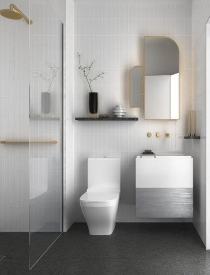 Cuarto de baño gris con blanco moderno