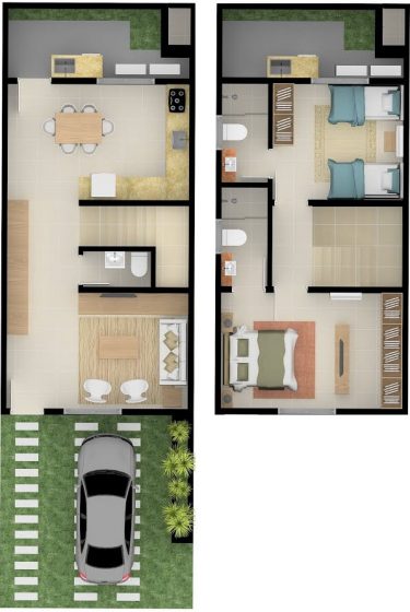 Plano casa de dos pisos pequeña 