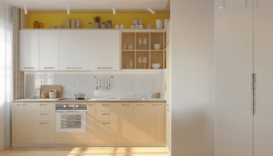 Diseño de cocina pequeña madera natural