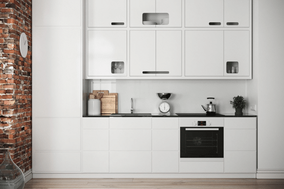 Diseño pequeña cocina lineal color blanco