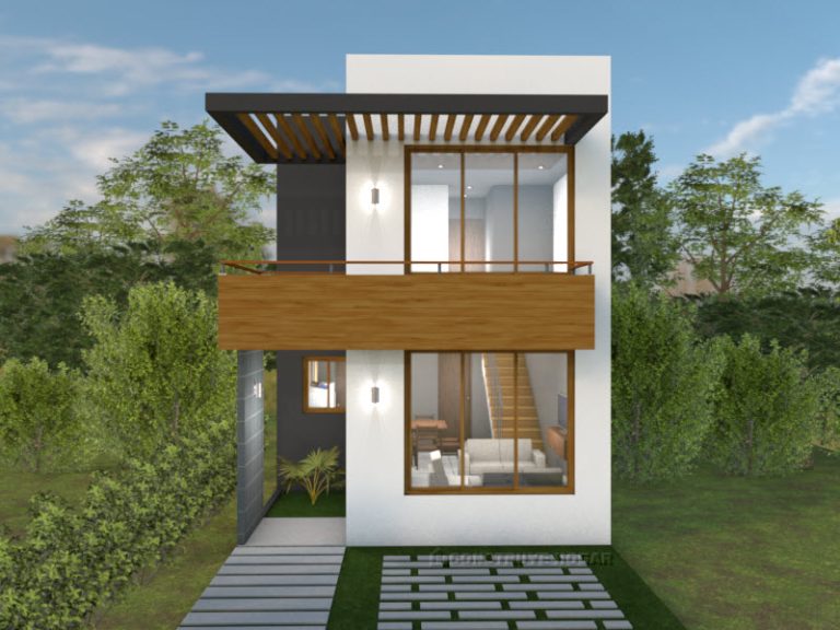 Plano de casa de dos pisos con medidas, ideal para terreno pequeño