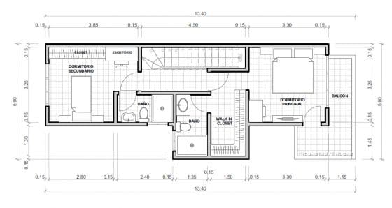 Plano casa pequeña dos niveles