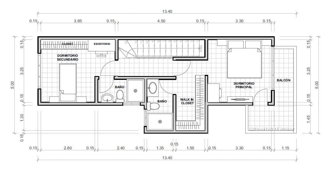 Plano de casa de dos pisos para terreno pequeño con diseño de fachada