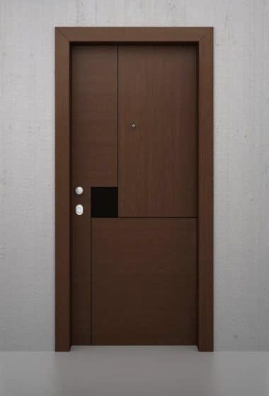 Diseño de puerta de aluminio con acabado de madera 