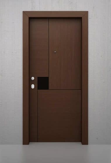 Diseño de puerta de aluminio con acabado de madera 