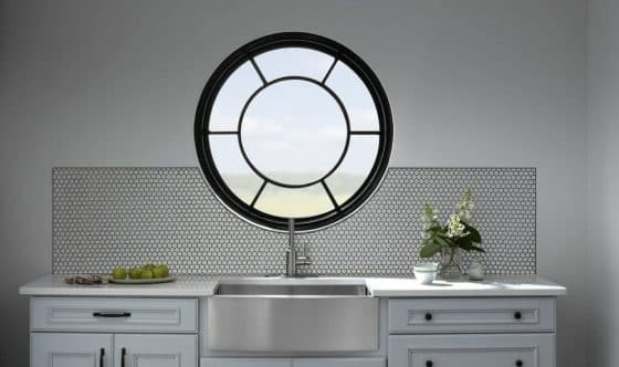 Diseño de ventana circular para cocina, estilo marino