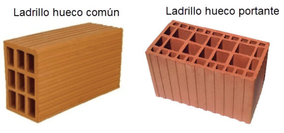 Tipo de ladrillo hueco común comparado con ladrillo hueco portante